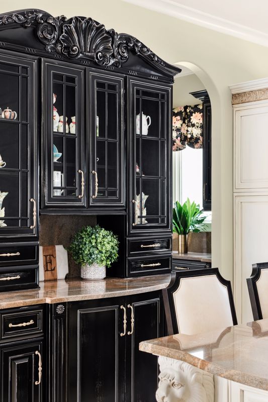 ornate black kitchen cabinets